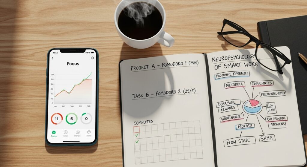 Focus tracking setup to enhance productivity using neuropsychology of smart work